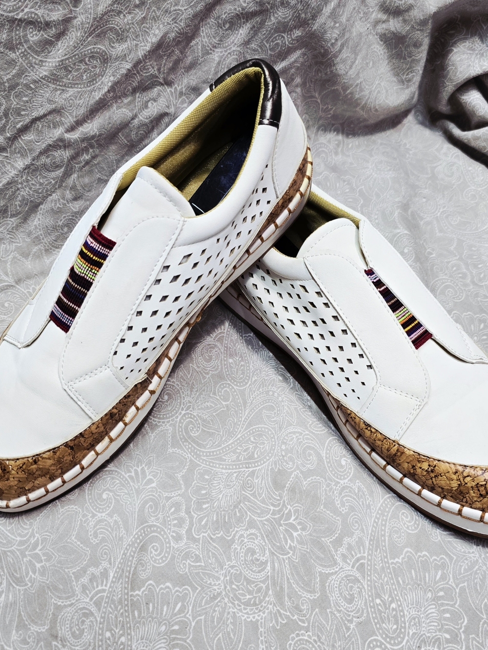 Women's Slip-On Flat Sneakers Perforated with Woven Stripe Gusset fit appx 10